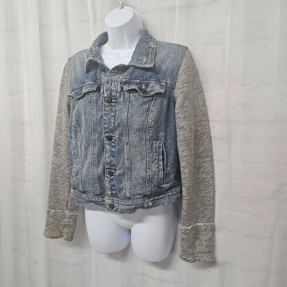 Free People Jean Jacket Fleece Grunge Casual Distressed M - Picture 6 of 13